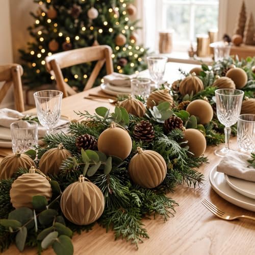 Liliful 4 Inch 12 Pcs Velvet Christmas Ornaments Balls, Light Brown