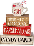 Moucuny 4 Pcs Christmas Table Decorations, Hot Cocoa Bar Wooden Block Signs