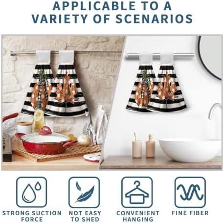 Autumn Striped Polka Dot Pumpkin Kitchen Hanging Towels Fall Buffalo Check Bow Maple Leaves Hand Tie Towels Washcloths Soft Absorbent Fingertip Bath Towel for Bathroom Decor Set of 2