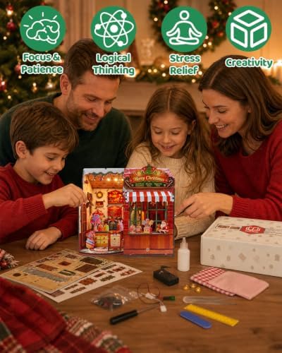 OZJAY Christmas Miniature House Kit for Adults, Mini House Kit with LED