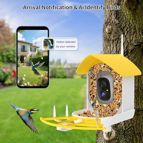 Fazoxo Bird Feeder with Camera,Birds House Camera,Solar Powered,Yellow