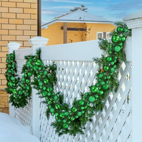 2 Pcs 6 ft Christmas Ball Ornament Garland, Grass Green