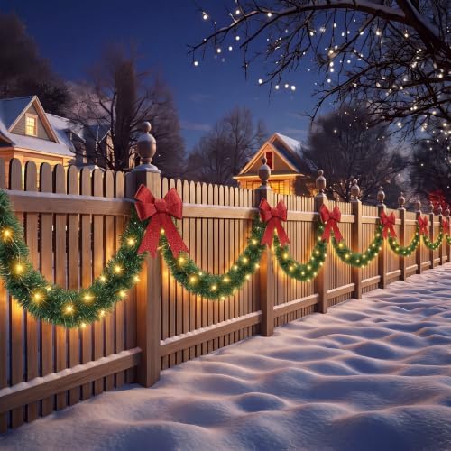 Kingdder 4 Pcs 30FT Outdoor Christmas Garland with Solar Lights, Warm White