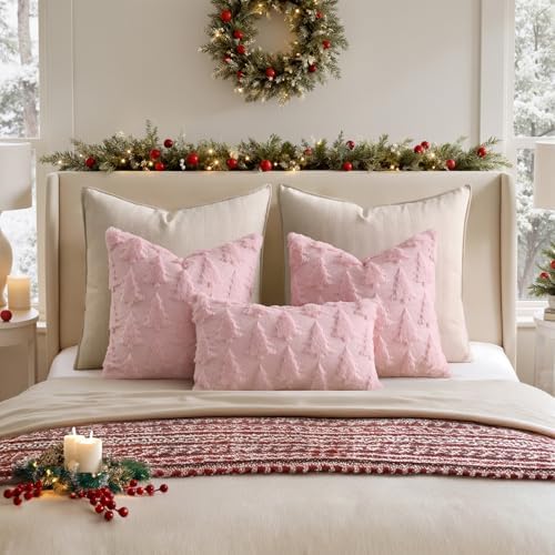 MIULEE Christmas Throw Pillow Covers Pink Set of 2 16x16