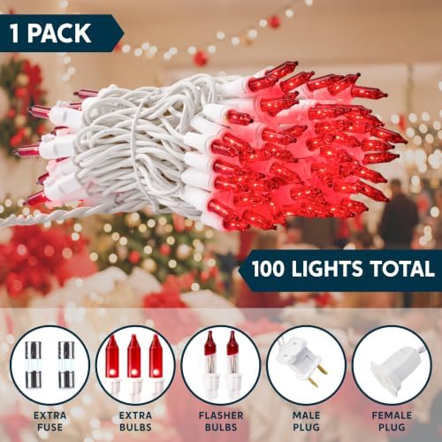 Joiedomi Christmas String Lights Indoor,100 Count Mini Red Light,21.4 FT Lighting Decor for Patio Dorm Classroom Bedroom Holiday Wedding Party Garland Birthday Festival,White Wire