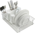 SunnyPoint 304 Stainless Steel Compact Dish Drying Rack, 15.3"x11.6", Diatomaceous Earth Drainboard, Removable Utensil Caddy, Space-Saving Countertop Design (White)