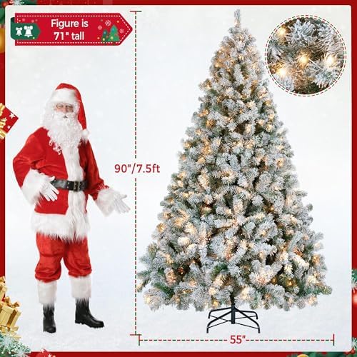 Yaheetech 7.5ft Pre-Lit Snow Flocked Artificial Christmas Tree, 550 Lights