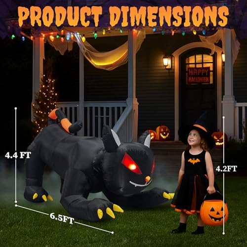 Outvita Halloween Inflatable Black Cat 6.5FT, Giant Blow Up Outdoor Decoration with Shakable Head & LEDs, Large Halloween Decor for Yard, Party, Garden, Party, Garden