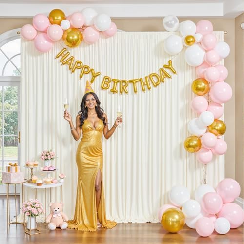 Ivory Backdrop Curtain for Wedding Parties Wrinkle Free Ivory Photo Curtains Backdrop Drapes Fabric Decoration for Baby Shower Photoshoot 5ft x 8ft,2 Panels