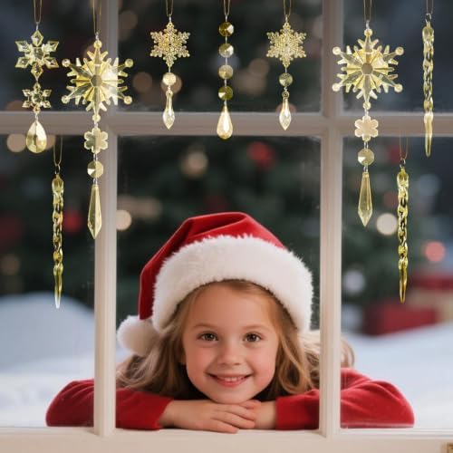Crystal Christmas Ornaments for Tree Decor, Snowflake, Icicle & Star
