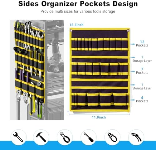 JUNNUJ Power Tool Organizer Cart with Charging Station, 10 FT Cord, Yellow