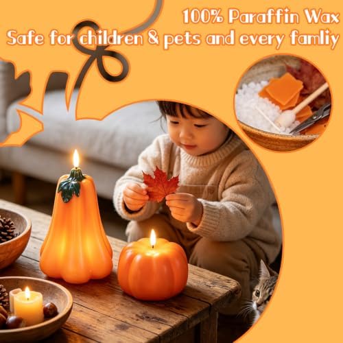 Wondise Fall Decorations Flameless Wax Pumpkin Candles with Remote Timer