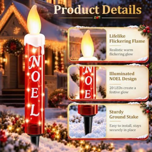 5 Pack Noel Christmas Candle Stake Lights, 23 in (Red, White)