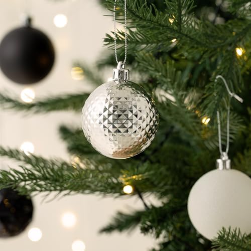 Valery Madelyn Christmas Tree Decorations Ornament Set for Fall Halloween Decor, 50ct Black and White Shatterproof Christmas Ball Ornaments Bulk, 2.36 Inches Hanging Decor for Xmas Holiday Party