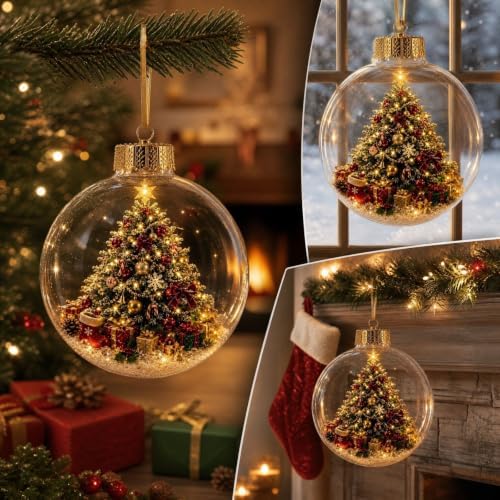Glowing Christmas Ornaments - Mini Gold Light-Up Christmas Ball Ornaments - Christmas Tree Ornament with Warm LED Light for Tree Mantel, Holiday Scene Decoration & Gift