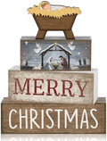 Lineshading 4 Pcs Christmas Table Decor, Wooden Nativity Manger Merry Signs