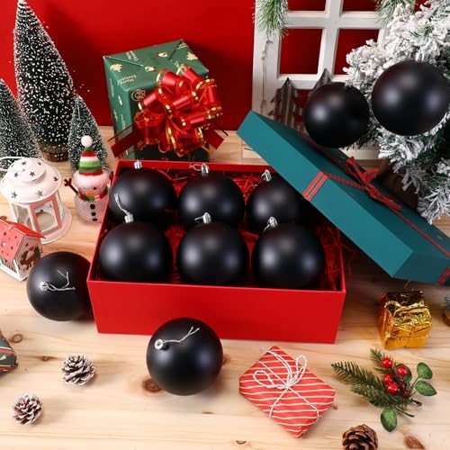 Wettarn 50 Pcs 4 Inch Christmas Ball Ornaments with Lid Rope, Black