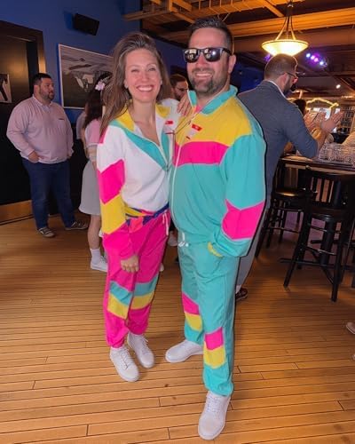 UOUA 80s Outfit for Men 90s Costumes 2 Piece Long Sleeve Track Suit Set