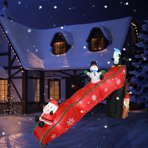 WONDER GARDEN 10 FT Christmas Outdoor Inflatable Slide with Penguin Decor