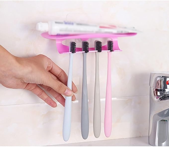 Toothbrush Rack Hanging Toothbrush Holder without Punching Toothpaste Holder Blue Pink Storage Rack Suitable for Bathroom and Kitchen Bathroom Toothbrush Holder(B), S18cm