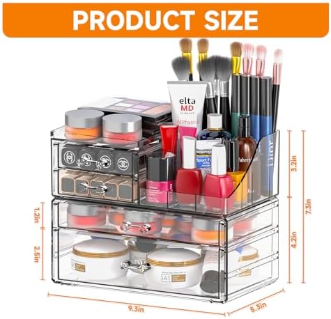 Small Make up Organizers and Storage with 4 Drawers,Clear Skincare Organizers,Cosmetic Storage for Dresser Top Organizer,Bathroom,Vanity,Countertop Makeup Organizers for Skin Care and Beauty Organizer