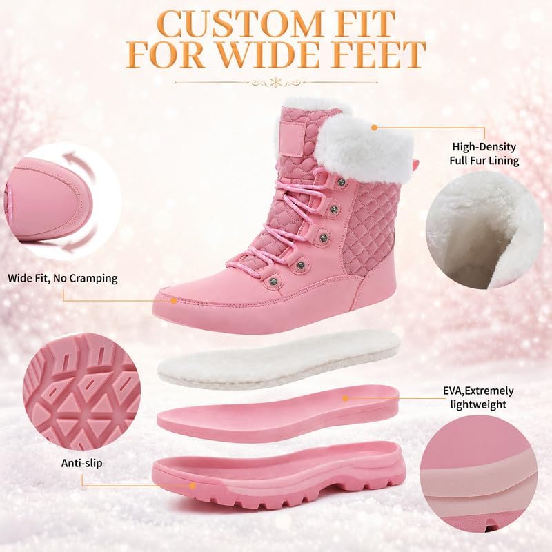 Womens Winter Snow Boots Mid-Calf Booties Warm Fur Lined Cold Weather Shoes