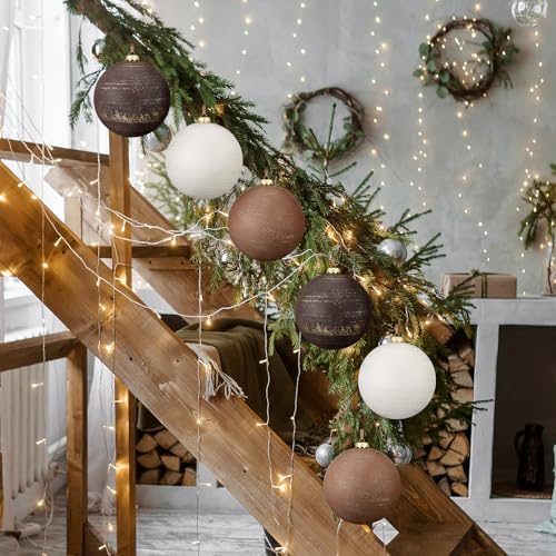 6 Pcs 6 Inch Large Christmas Balls Ornaments Brown Tan Ivory