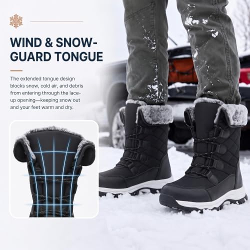 Women's Winter Snow Boots Waterproof Warm Lace Up Mid-Calf Booties