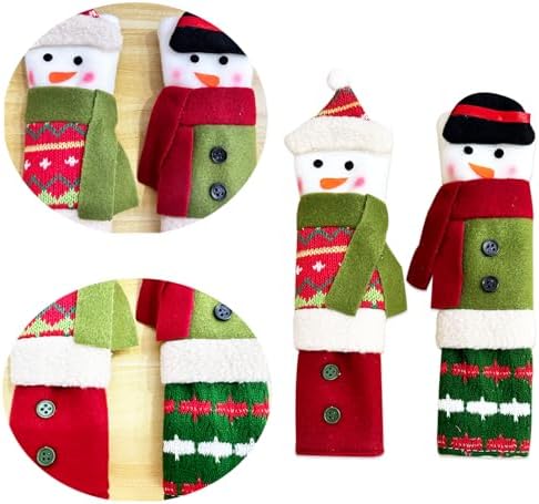 PTFNY 3 Piece Set Christmas Snowman Refrigerator Door Handle Covers Appliance Handle Covers Christmas Decorations Fits Standard Size Kitchen Refrigerator Microwave Oven Or Dishwasher
