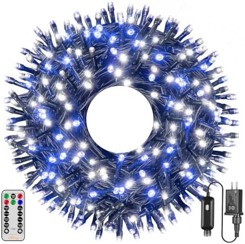 Ollny Christmas Lights, 500LED 164FT Long Christmas Tree Lights with 8 Modes Remote Timer IP44 Waterproof, Outdoor Christmas Lights for Tree House Yard Outside Xmas Decorations (Blue+White)