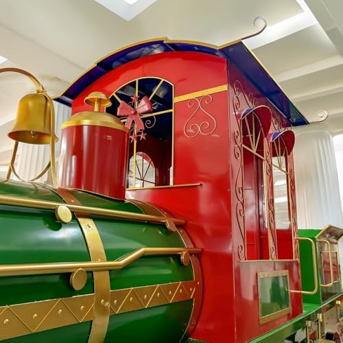 Zaer Ltd. Large Metal Christmas Train Commercial Decoration (Christmas Themed Colors, 27 Feet Long - Super Extra Large)