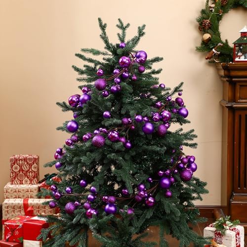2 Pcs 6 ft Christmas Ball Ornament Garland, Purple