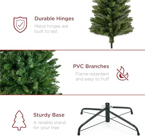 Best Choice Products Unlit Pencil Christmas Tree, 7.5ft Premium Artificial Tree, Realistic Spruce Holiday Decor w/ 1,075 Branch Tips, Metal Base