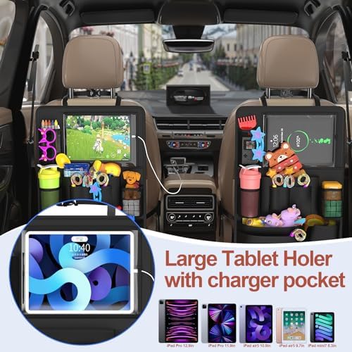 2 Pack Backseat Car Organizer with Tablet Charging Port for Kids Travel