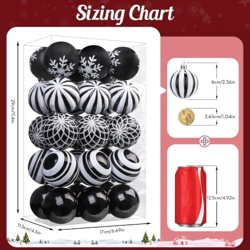 SHareconn 30ct 2.36 Inch Christmas Tree Balls Ornaments, Black & White,60mm