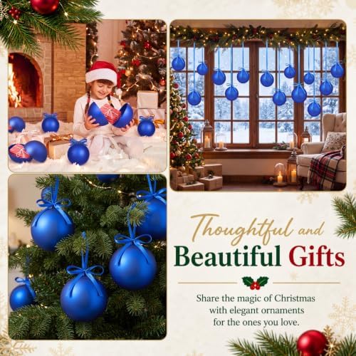 Weysat 12 Pack Large Christmas Plastic Ornaments Yard Tree,Blue,6 Inch