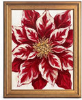 Framed Canvas Wall Art Expressive Painterly Red Poinsettia Deep Red and Creamy White Impasto Canvas Print Poster Gold Frame Wall Decor for Living Room Bedroom Floral Art, Holiday Decor - Inch 8x10