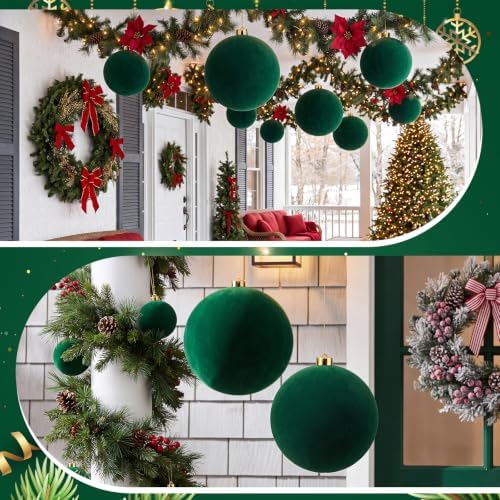Threan 8 Inch Large Emerald Green Velvet Christmas Ball Ornaments