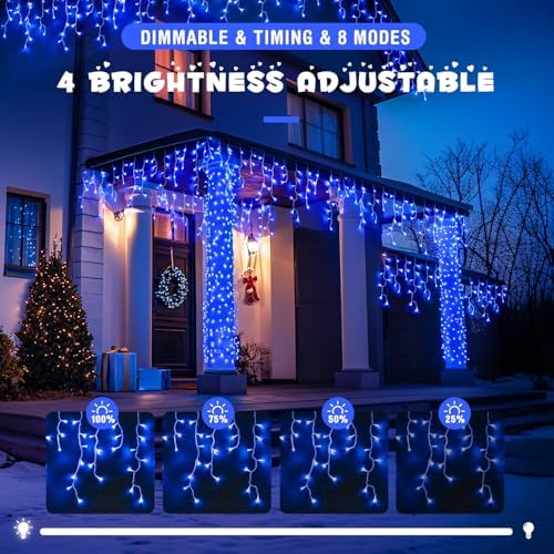 JMEXSUSS 800 LED Blue Icicle Christmas Lights Outdoor