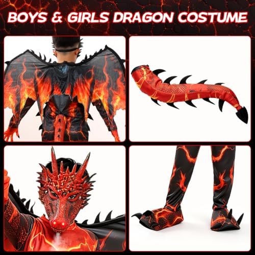 Kids Dragon Costume, Boys Dragon Halloween Costume with Mask, Wings & Tail