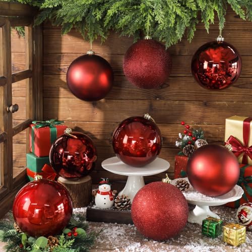 Yerliker 8 Pack 6 Inch Large Christmas Ornament Hanging Balls, Red