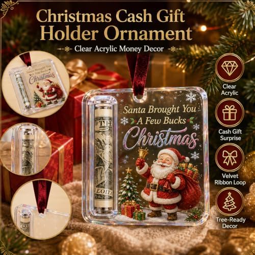 Crystal Christmas Cash Gift Holder Ornament Clear Acrylic Money Decor，A2