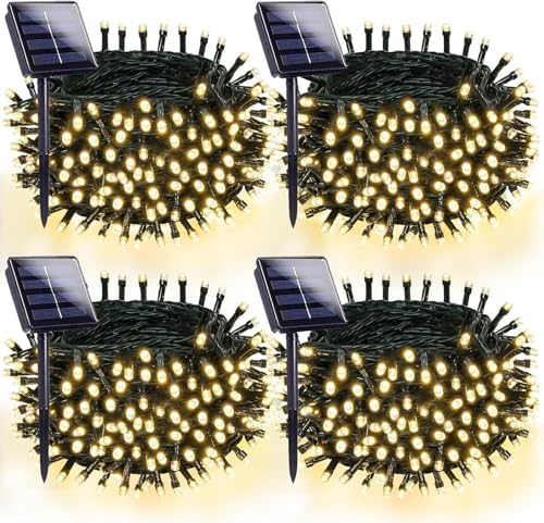 OZS 4 Pack 320 LED Solar String Lights Outdoor Waterproof, Warm White