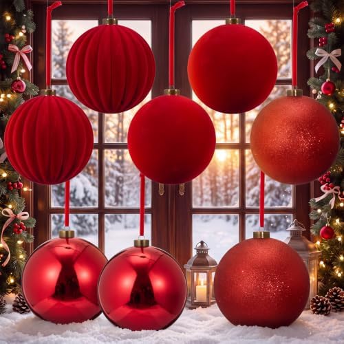 Liliful 8 Pcs 6 Inch Extra Large Christmas Ball Ornaments Decor, Red