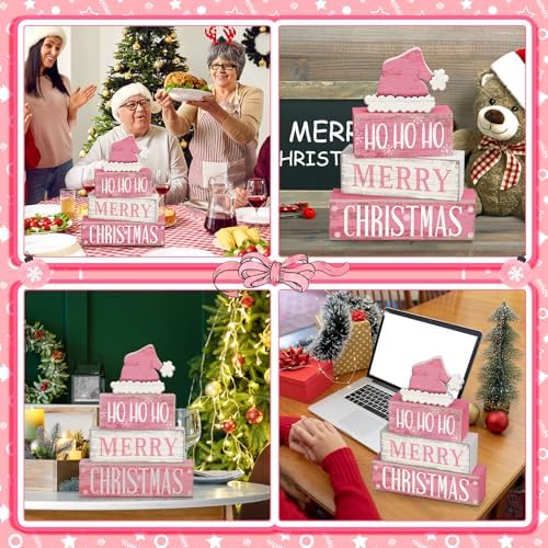 Moucuny 4 Pcs Christmas Wooden Tiered Tray Decor Farmhouse Table Signs