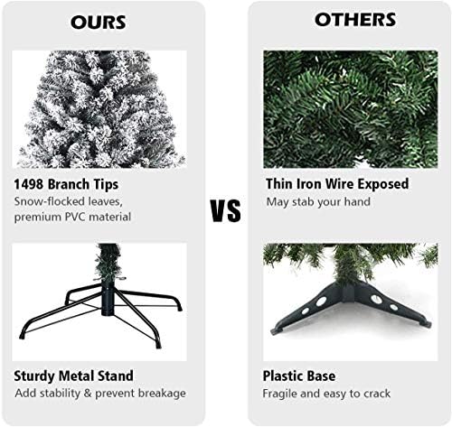 ReunionG 7.5FT Snow Christmas Tree, Artificial Flocked Hinged Pine Tree, Holiday Decoration Tree with Premium PVC Needles and Solid Metal Stand, Full Christmas Tree for Indoor Outdoor (7.5FT)