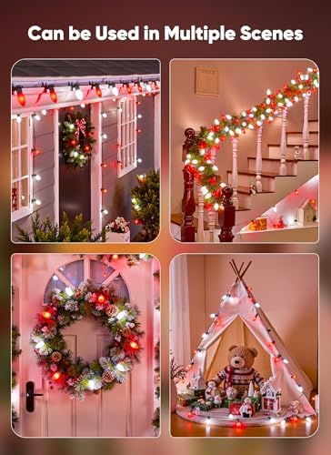 Minetom 50Ft Christmas Lights Outdoor, 50 LED Matte Bulbs, Red|Pure White