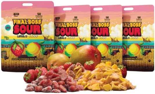 Final Boss Sour Fruit Candy, Strawberry & Mango, Level 2, 4 Pack