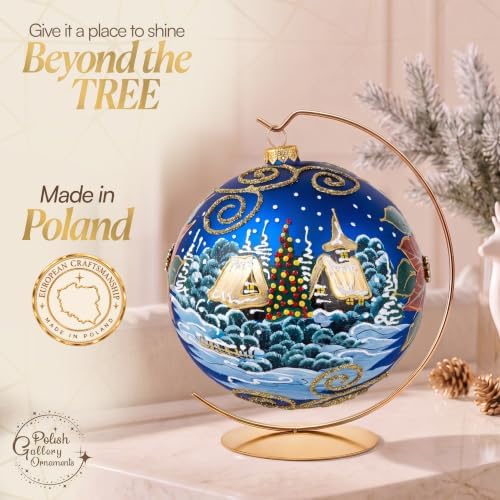 Hand Blown Glass Ball Christmas Ornament, 6 in, Blast Navy