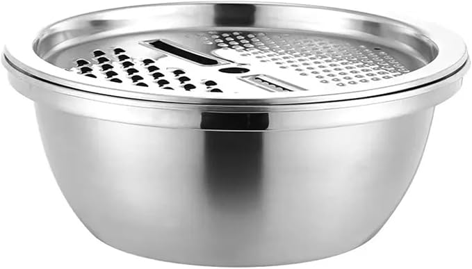 Multifunctional Stainless Steel Basin Vegetable Cutter – Fruit Slicer, Potato Peeler & Carrot Grater, Kitchen Accessory Set(Grater plate)